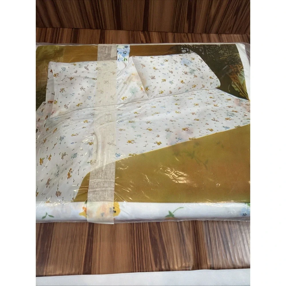 VTG JC Penney Cora Queen Flat Sheet 2 Pillowcases Floral USA NOS Cottagecore